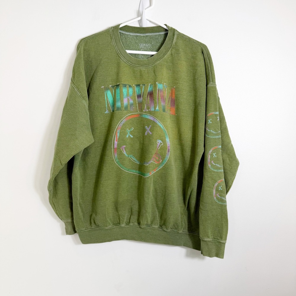 Urban Outfitter Nirvana Oversized Sweatshirt Women L/XL Green Smiley